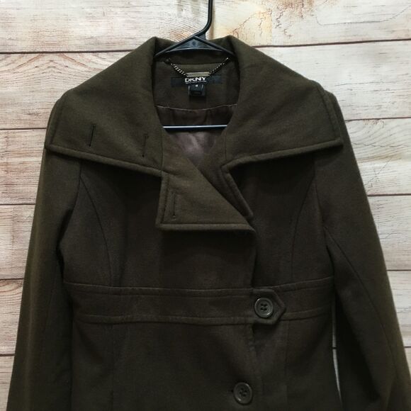 ‎DKNY WOOL COAT IN OLIVE GREEN - Picture 7 of 13